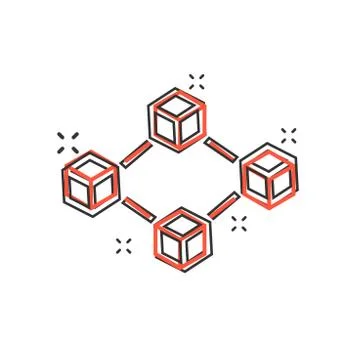 Vector cartoon blockchain technology icon in comic style. Cryptography cube b Stockillustratie