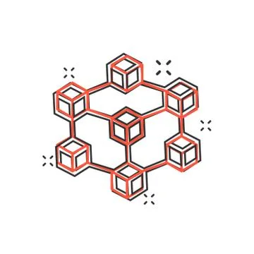 Vector cartoon blockchain technology icon in comic style. Cryptography cube b Stockillustratie