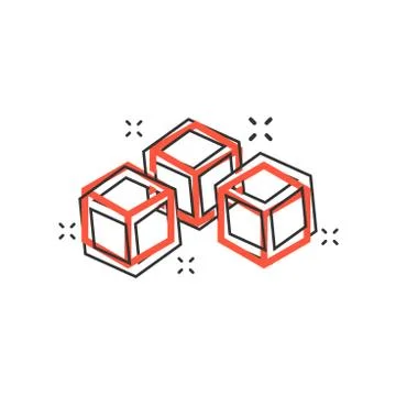 Vector cartoon blockchain technology icon in comic style. Cryptography cube b Stock Illustration