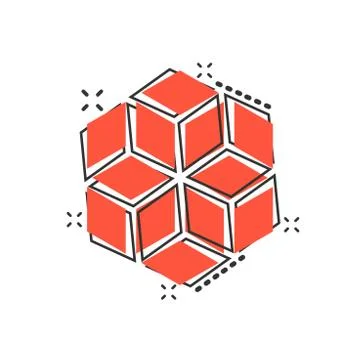 Vector cartoon blockchain technology icon in comic style. Cryptography cube b Stock Illustration
