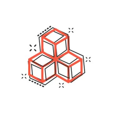 Vector cartoon blockchain technology icon in comic style. Cryptography cube b Stock Illustration