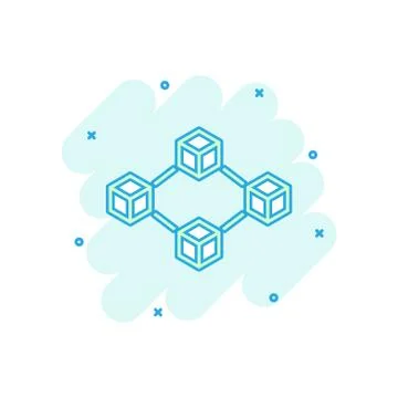 Vector cartoon blockchain technology icon in comic style. Cryptography cube b Stock Illustration