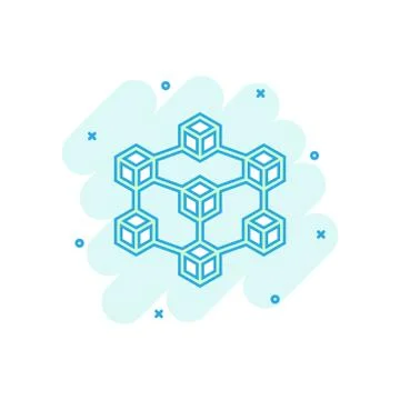 Vector cartoon blockchain technology icon in comic style. Cryptography cube b Stock Illustration