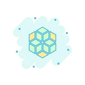 Vector cartoon blockchain technology icon in comic style. Cryptography cube b Illustrazione stock