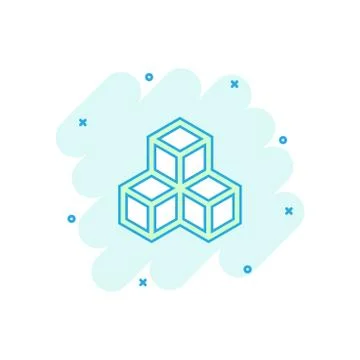 Vector cartoon blockchain technology icon in comic style. Cryptography cube b Stock Illustration