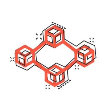 Vector cartoon blockchain technology icon in comic style. Cryptography cube b イラスト素材