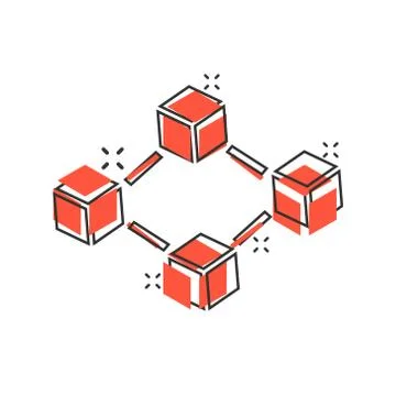 Vector cartoon blockchain technology icon in comic style. Cryptography cube b Stock Illustration