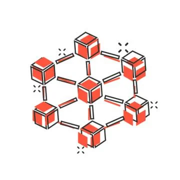 Vector cartoon blockchain technology icon in comic style. Cryptography cube b Stock Illustration