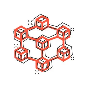 Vector cartoon blockchain technology icon in comic style. Cryptography cube b Stock Illustration