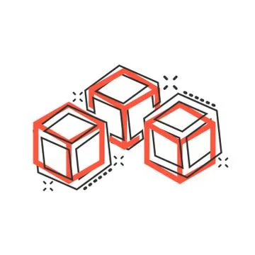 Vector cartoon blockchain technology icon in comic style. Cryptography cube b Stock Illustration