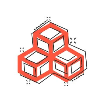 Vector cartoon blockchain technology icon in comic style. Cryptography cube b イラスト素材