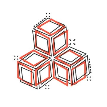 Vector cartoon blockchain technology icon in comic style. Cryptography cube b Stock Illustration
