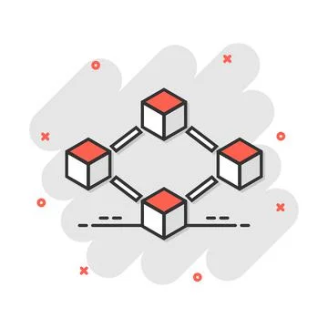 Vector cartoon blockchain technology icon in comic style. Cryptography cube b Stock Illustration