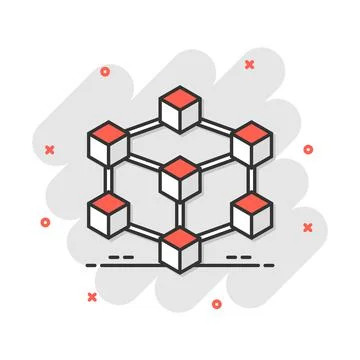 Vector cartoon blockchain technology icon in comic style. Cryptography cube b Stock Illustration
