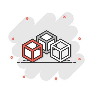 Vector cartoon blockchain technology icon in comic style. Cryptography cube b イラスト素材