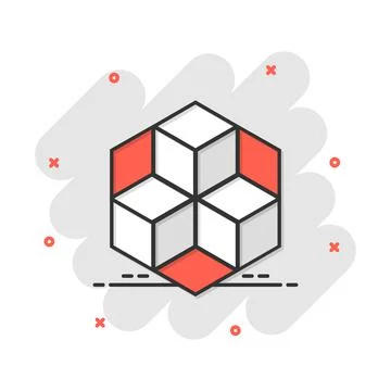 Vector cartoon blockchain technology icon in comic style. Cryptography cube b Stock Illustration