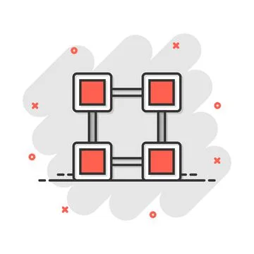 Vector cartoon blockchain technology icon in comic style. Cryptography cube b Stock Illustration