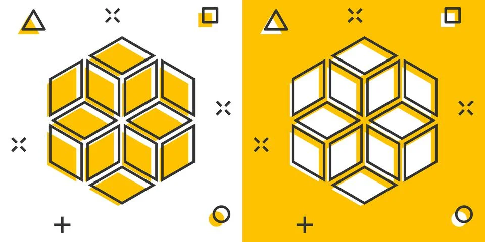 Vector cartoon blockchain technology icon in comic style. Cryptography cube b Illustrazione stock