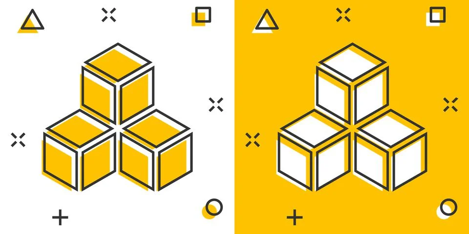 Vector cartoon blockchain technology icon in comic style. Cryptography cube b Stock Illustration
