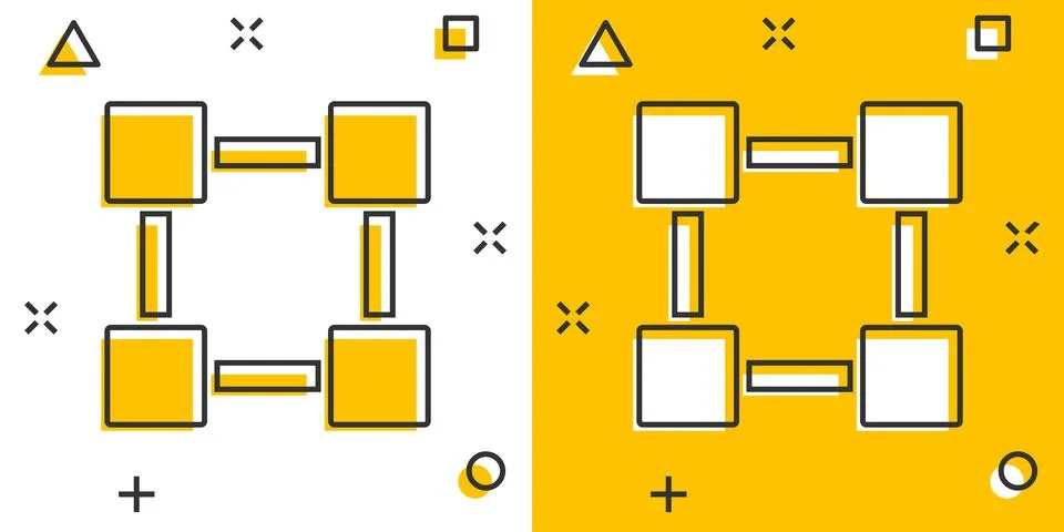Vector cartoon blockchain technology icon in comic style. Cryptography cube b Stock Illustration