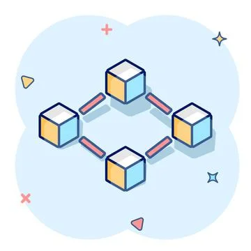 Vector cartoon blockchain technology icon in comic style. Cryptography cube b イラスト素材