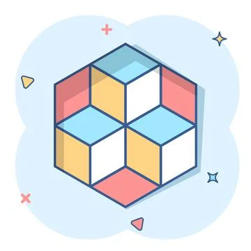 Vector cartoon blockchain technology icon in comic style. Cryptography cube b Stock Illustration