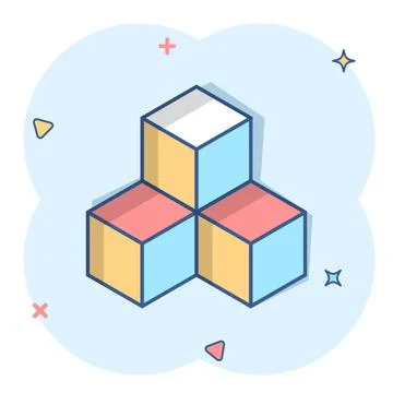 Vector cartoon blockchain technology icon in comic style. Cryptography cube b Stock Illustration