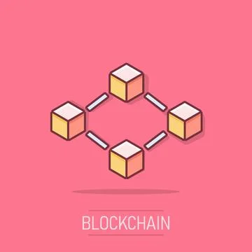 Vector cartoon blockchain technology icon in comic style. Cryptography cube.. イラスト素材