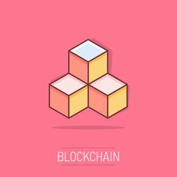 Vector cartoon blockchain technology icon in comic style. Cryptography cube.. Stock Illustration