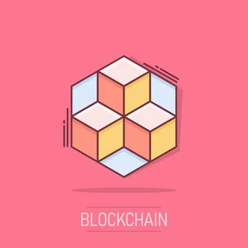Vector cartoon blockchain technology icon in comic style. Cryptography cube.. Stockillustratie