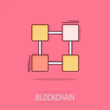 Vector cartoon blockchain technology icon in comic style. Cryptography cube.. Stock Illustration