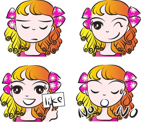 Vector cartoon blond big eye beauty emoji set Stock Illustration