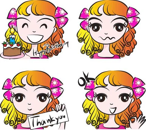 Vector cartoon blond big eye beauty emoji set Stock Illustration