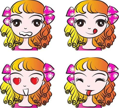 Vector cartoon blond big eye beauty emoji set Stock Illustration