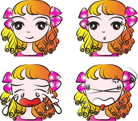 Vector cartoon blond big eye beauty emoji set Stock Illustration