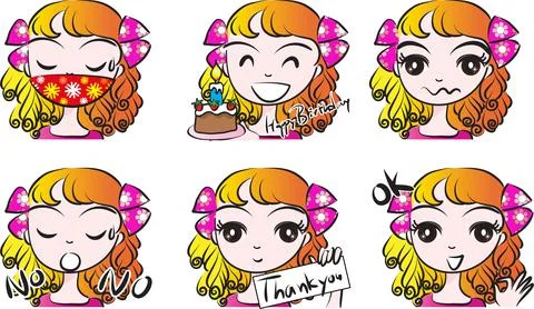 Vector cartoon blond big eye beauty emoji set Stock Illustration