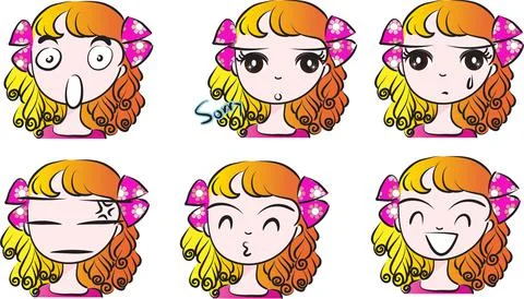 Vector cartoon blond big eye beauty emoji set Stock Illustration