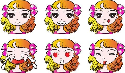 Vector cartoon blond big eye beauty emoji set Stock Illustration