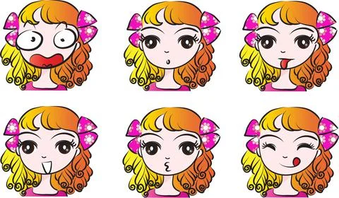 Vector cartoon blond big eye beauty emoji set Stock Illustration