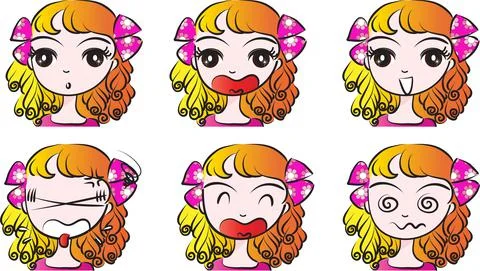 Vector cartoon blond big eye beauty emoji set Stock Illustration
