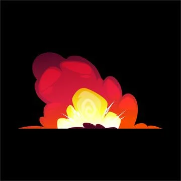 Vector cartoon bomb explosion with smoke, flame and sparks, on black and Stockillustratie