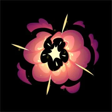 Vector cartoon bomb explosion with smoke, flame and sparks, on black and 스톡 일러스트