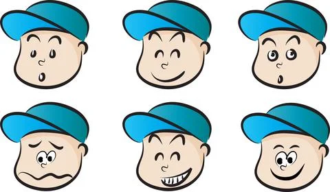 Vector cartoon boy in cap emoji sticker set Stock Illustration