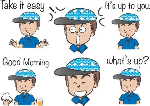 Vector cartoon boy with cap emoji set Stock Illustration