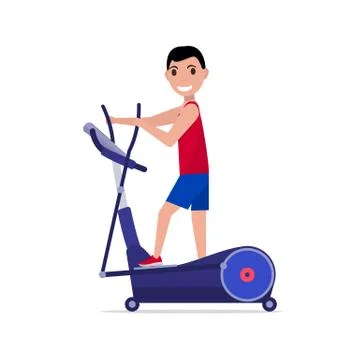 Vector cartoon boy on elliptical cross trainer Stock Illustration