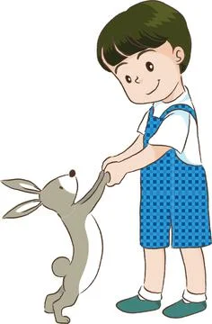 Vector cartoon boy hold rabbit Stock Illustration