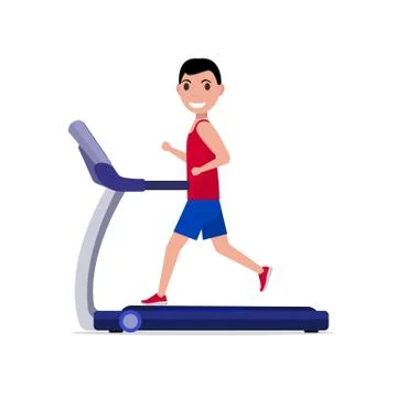 Vector cartoon boy, man running on a treadmill Stock Illustration