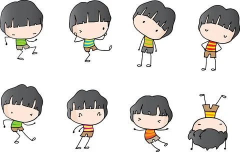 Vector cartoon boys action set Stock Illustration