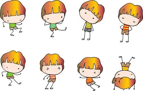 Vector cartoon boys action set Stock Illustration