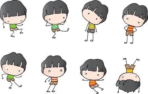 Vector cartoon boys action set Stock Illustration